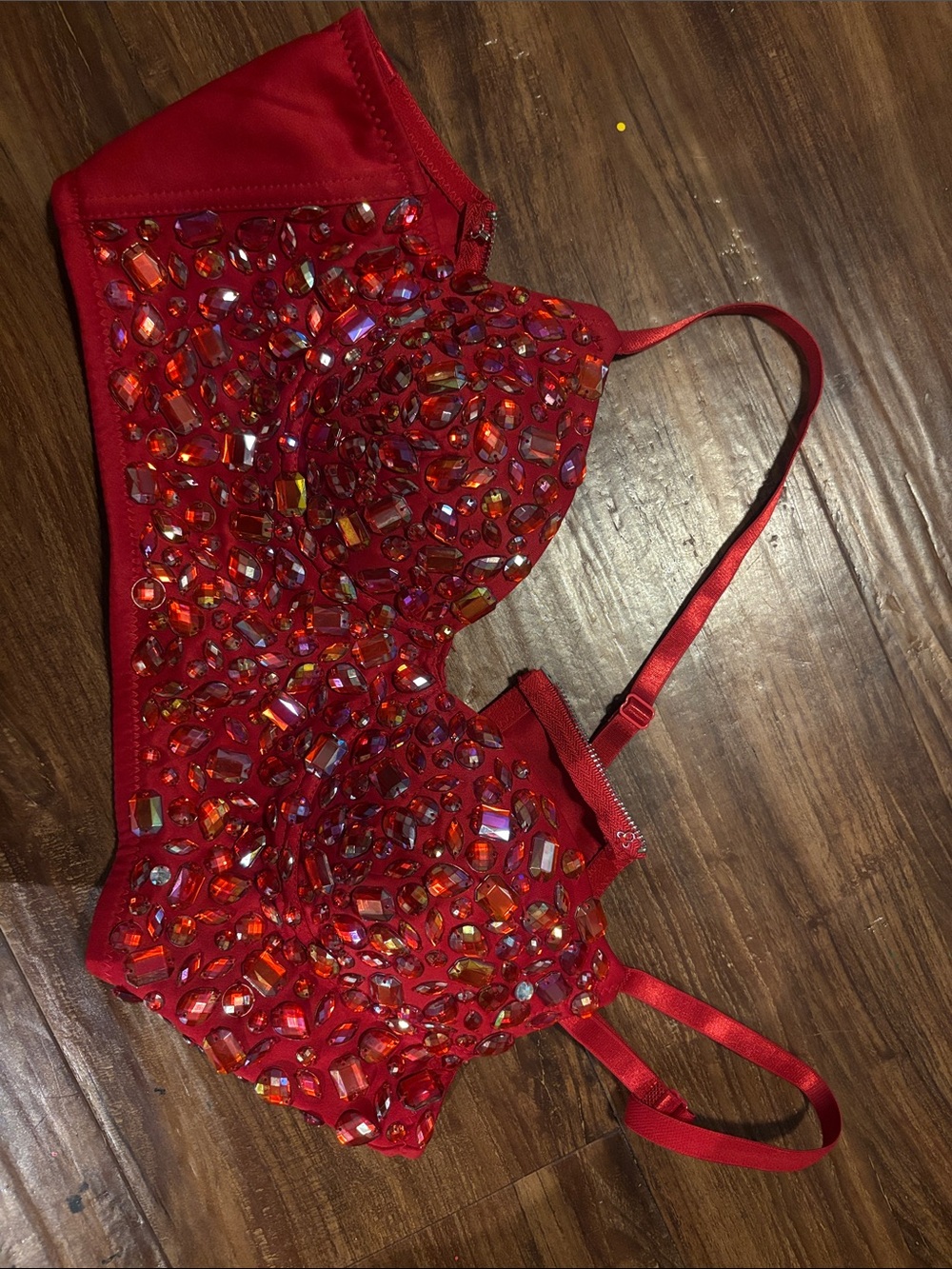 Red Embellished Bra Top with Rhinestones